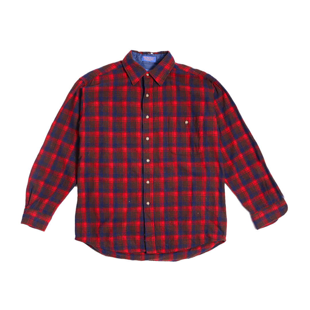 Pendleton Red/Navy Wool Flannel with Elbow Patches